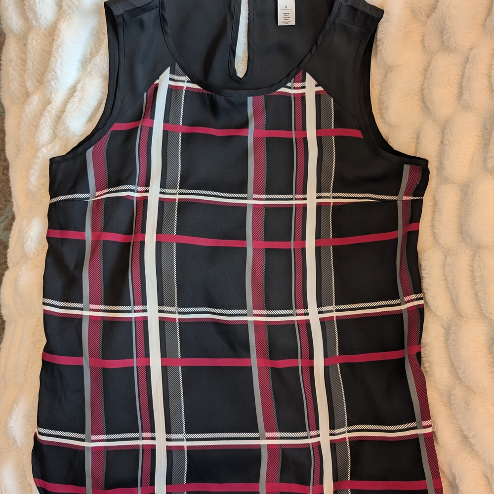 White House Black Market Black and Red Plaid Sleeveless Top